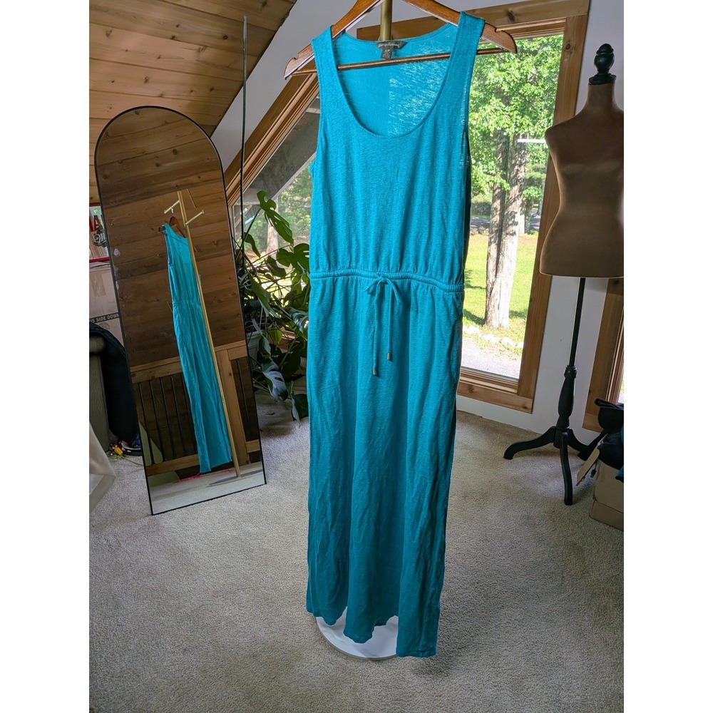 Tommy Bahama Womens Teal Sleeveless Drawstring Maxi Dress Size S